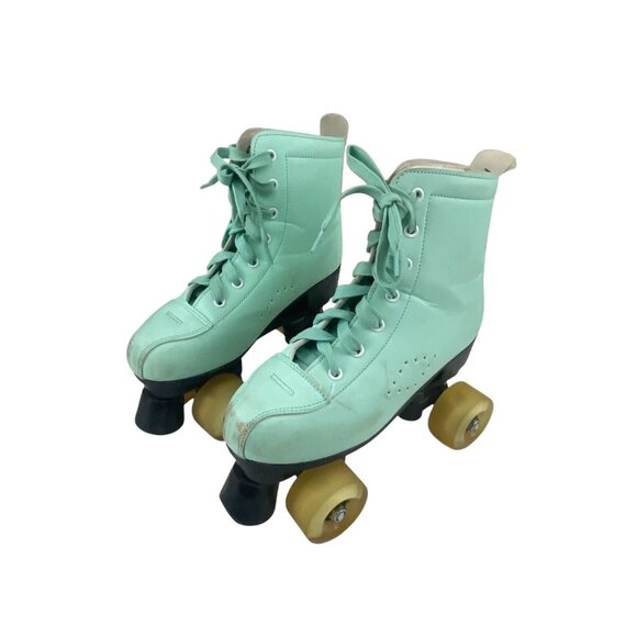 Women's Roller Skates Light Up Skating Shoes 8 Mint Green PU Leather Quad Roller - Picture 1 of 5